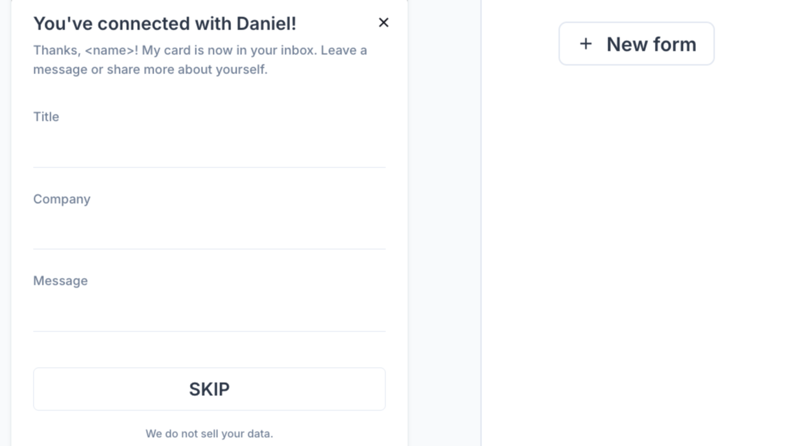 Screenshot showing HiHello custom lead capture form.